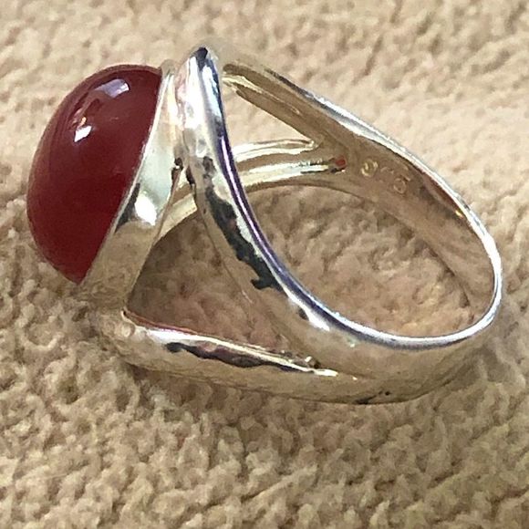 Carnelian Cabochon and Sterling Silver Statement Open Band Ring - Picture 4 of 10